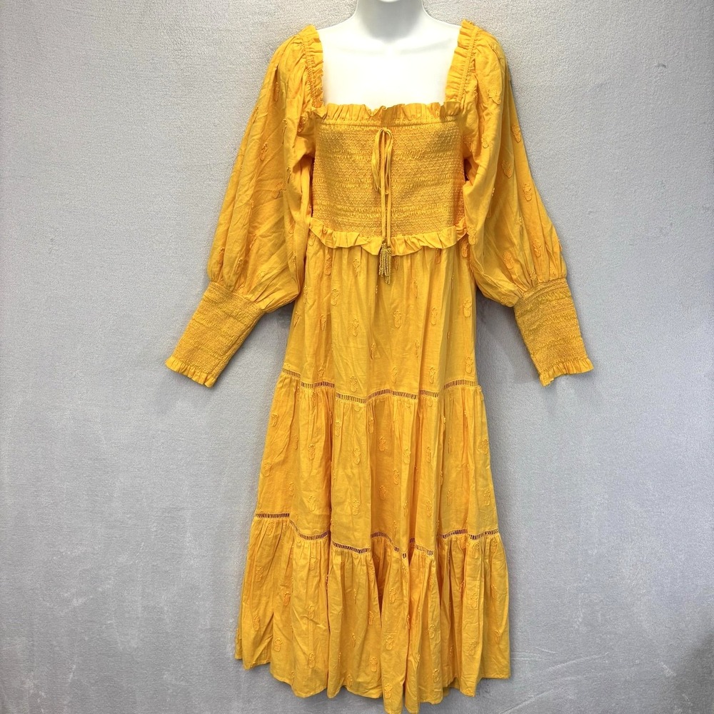 Farm Rio Brazilian Embroidered 3D Pineapple Midi Sundress Large Boho Peasant
